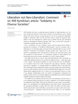 Liberalism not Neo-Liberalism: Comment on Will Kymlicka`s article