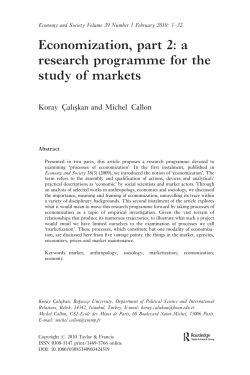 Economization, part 2: a research programme for the study of markets