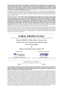 CORAL PRODUCTS PLC