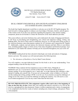 English III DC Summer Reading - South San Antonio Independent