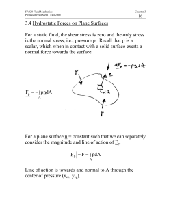 3.4 Hydrostatic Forces on Plane Surfaces For a static fluid, the shear