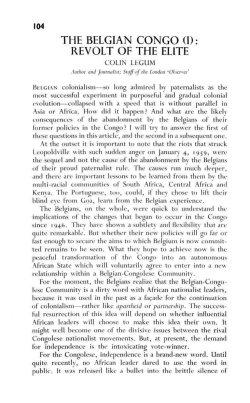 THE BELGIAN CONGO (I): REVOLT OF THE ELITE