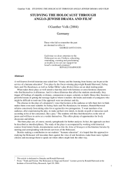 Studying the Holocaust through Anglo-Jewish Drama