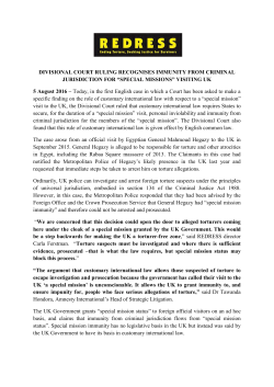 DIVISIONAL COURT RULING RECOGNISES IMMUNITY
