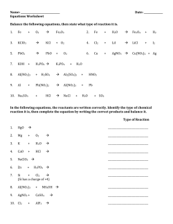 Chemical Reactions &ndash; Equation Worksheet