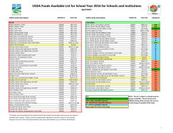 USDA Foods Available List for School Year 2016 for Schools and