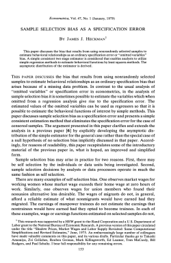 SAMPLE SELECTION BIAS AS A SPECIFICATION ERROR By