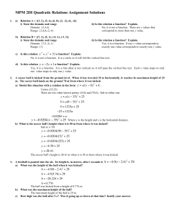 MPM 2DI Quadratic Relations Assignment Solutions