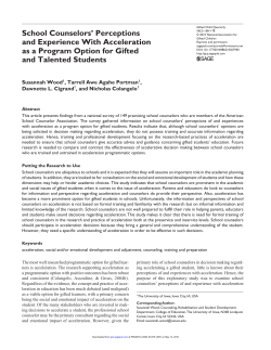 School Counselors` Perceptions and Experience With Acceleration
