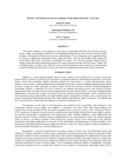 MONEY AND PRICES IN BANGLADESH: SOME PRELIMINARY