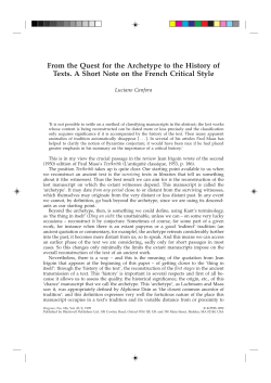 From the Quest for the Archetype to the History of Texts. A Short