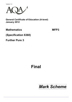 A Level Mathematics Mark Scheme Further Pure 3 JAN 2012