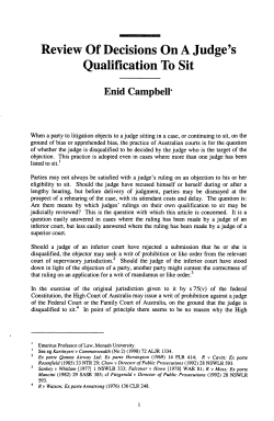 Campbell, Enid --- "Review Of Decisions On A Judge`s Qualification