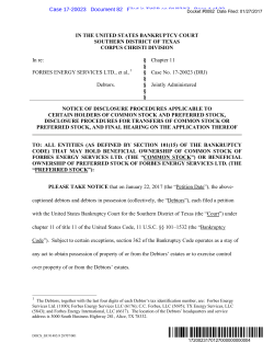 Notice of Disclosure Procedures Applicable to Certain Holders of