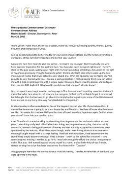 Keynote speech: Nadine Labaki - American University of Beirut