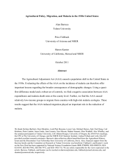 Agricultural Policy, Migration, and Malaria in the 1930s United