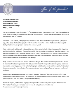 Spring Honors Lecture Introductory Remarks President Tom Foley