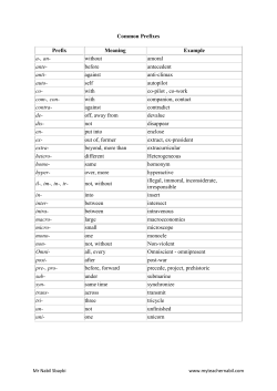 Common Prefixes Prefix Meaning Example a-, an