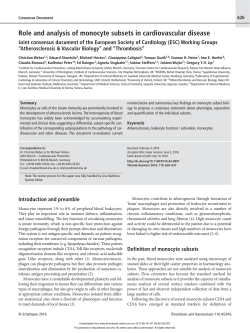 Role and analysis of monocyte subsets in cardiovascular disease