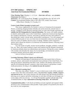 ENV380 Syllabus &ndash; SPRING 2017 American Environmental History