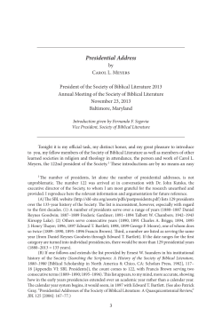 Presidential Address - Society of Biblical Literature