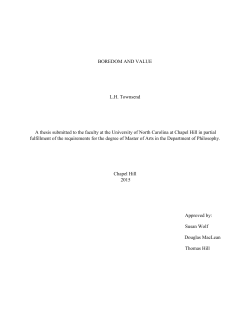 BOREDOM AND VALUE L.H. Townsend A thesis submitted to the