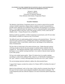 Berkeley Earth Statement to the Committee on Science, Space and