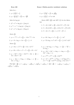 Econ 100 Exam 4 Maths practice worksheet solutions Solve for y 1. y
