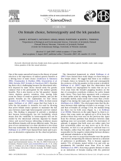 FORUM On female choice, heterozygosity and the lek paradox