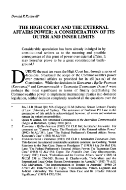 Rothwell, Donald --- "The High Court and the External Affairs Power