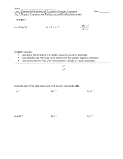 Day 7 Negative Exponents and Multiplying and Dividing Monomials