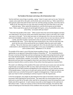 E Blast November 11, 2016 The Parable of the Sower and
