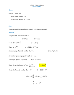 Problem 9.111 Given: Data on a tennis ball: Mass of the ball M= 57 g