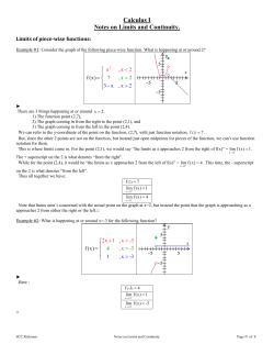 Calculus I Notes on Limits and Continuity.