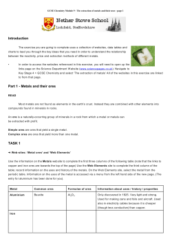 Introduction Part 1 - Metals and their ores TASK 1