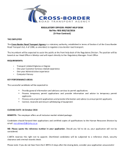 REGULATORY OFFICER: FRONT HELP DESK Ref No