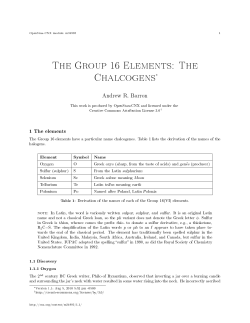 The Group 16 Elements: The Chalcogens