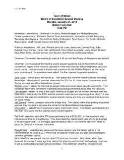 Town of Milton Board of Selectmen Special Meeting Monday