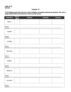 English 12 AP Ms. Fitch Vocabulary #6 For the following words, look