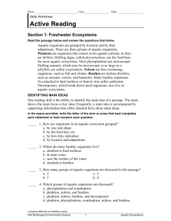 Active Reading Section 1: Freshwater Ecosystems