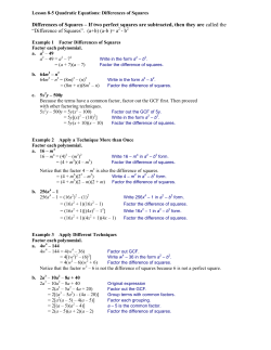Lesson 8-5 Quadratic Equations: Differences of Squares