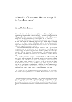 A New Era of Innovation? How to Manage IP in Open Innovation*