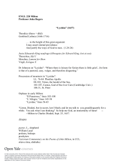 ENGL 220 Milton Professor John Rogers &ldquo;Lycidas&rdquo; (1637) Theodicy