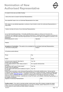 Nomination of New Authorised Representative
