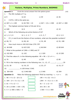 Factors, Multiples, Prime Numbers, BODMAS