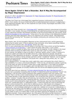 Once Again: Grief Is Not a Disorder, But It May