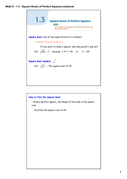 Math 8 - 1.3 - Square Roots of Perfect Squares.notebook