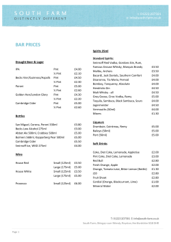 Bar Prices - South Farm
