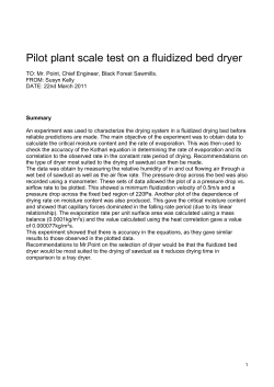 Pilot plant scale test on a fluidized bed dryer