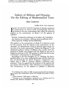 Isidore of Miletus and Hypatia - Greek, Roman, and Byzantine Studies